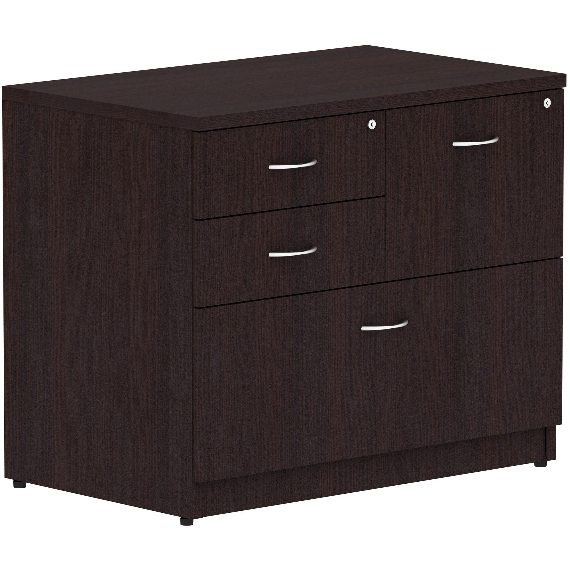 Lorell Essentials Series Box/Box/File Lateral File - 29.5" Height x 35.5" Width x 22" Depth Lateral File, x 1" Thickness Side Panel - Total Drawer(s): 4 - Finish: Espresso Laminate - 1 Each