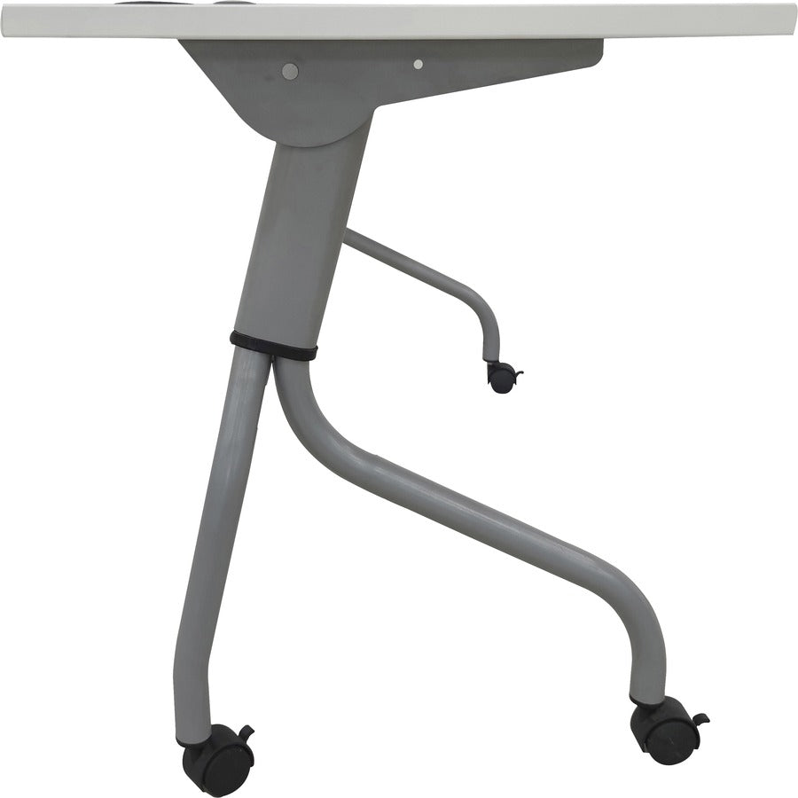 Lorell Flip Top Training Table - White Rectangle Top - Silver Folding Base - 4 Legs - 23.60" Table Top Length x 48" Table Top Width - 29.50" Height - Assembly Required - Melamine Top Material - 1 Each