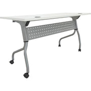 Lorell Flip Top Training Table - White Top - Silver Base - 4 Legs - 23.60" Table Top Length x 60" Table Top Width - 29.50" Height - Assembly Required - Melamine Top Material - 1 Each