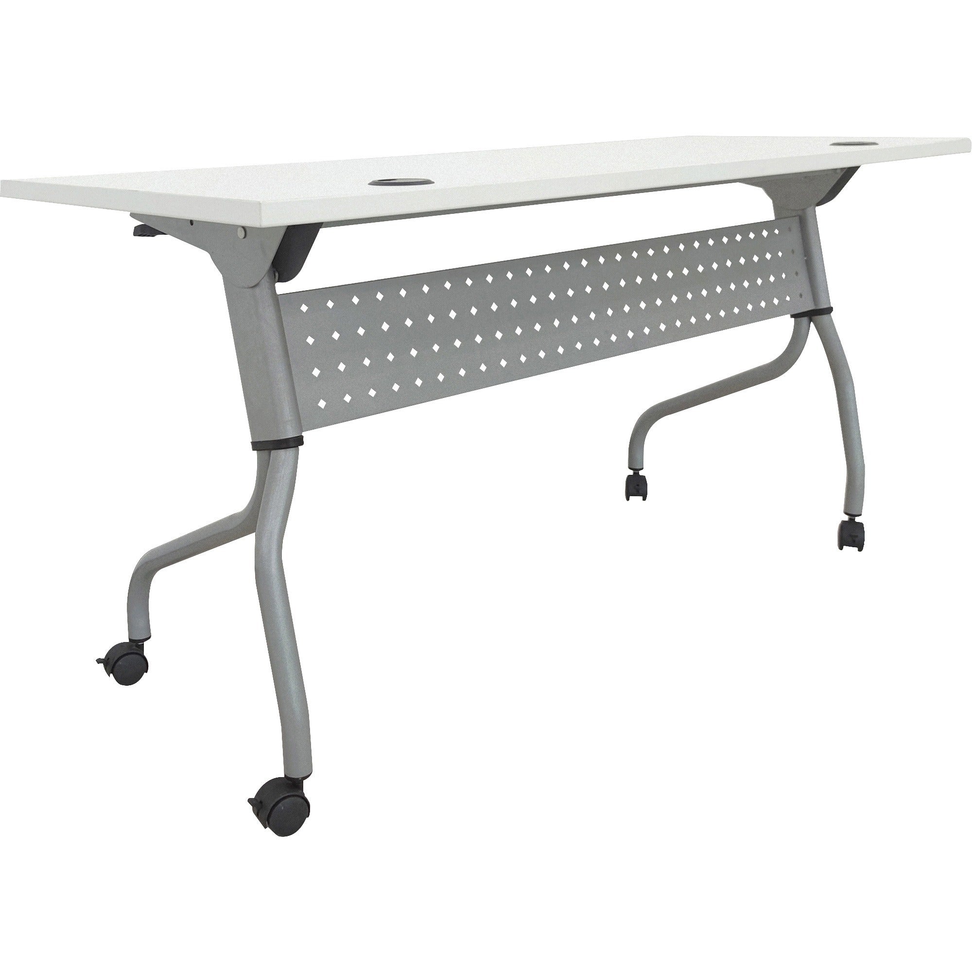 Lorell Flip Top Training Table - White Top - Silver Base - 4 Legs - 23.60" Table Top Length x 60" Table Top Width - 29.50" Height - Assembly Required - Melamine Top Material - 1 Each