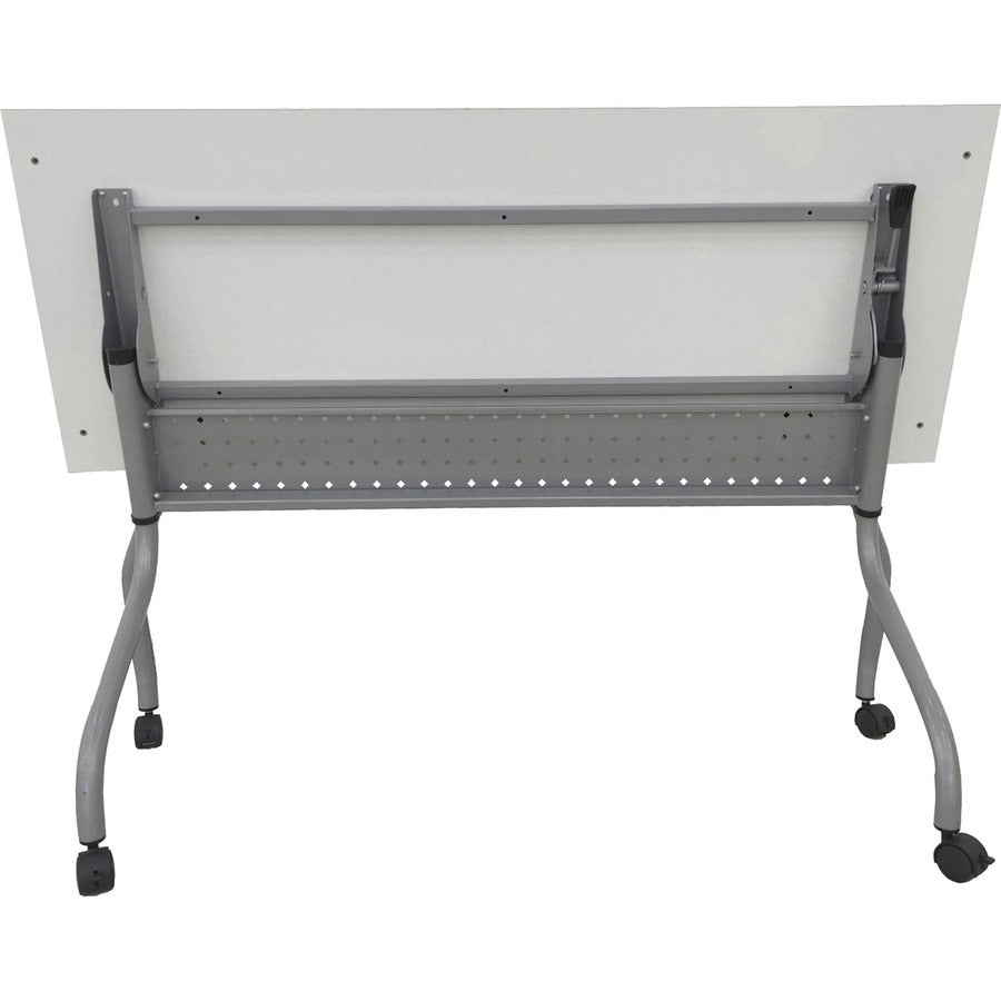 Lorell Flip Top Training Table - White Top - Silver Base - 4 Legs - 23.60" Table Top Length x 60" Table Top Width - 29.50" Height - Assembly Required - Melamine Top Material - 1 Each