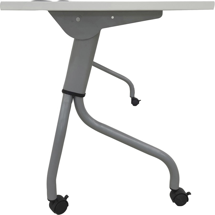 Lorell Flip Top Training Table - White Top - Silver Base - 4 Legs - 23.60" Table Top Length x 60" Table Top Width - 29.50" Height - Assembly Required - Melamine Top Material - 1 Each