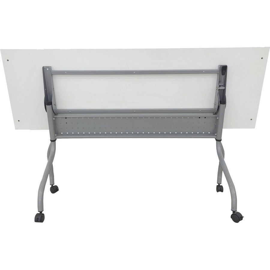 Lorell Flip Top Training Table - White Top - Silver Base - 4 Legs - 23.60" Table Top Length x 72" Table Top Width - 29.50" Height - Assembly Required - Melamine Top Material - 1 Each