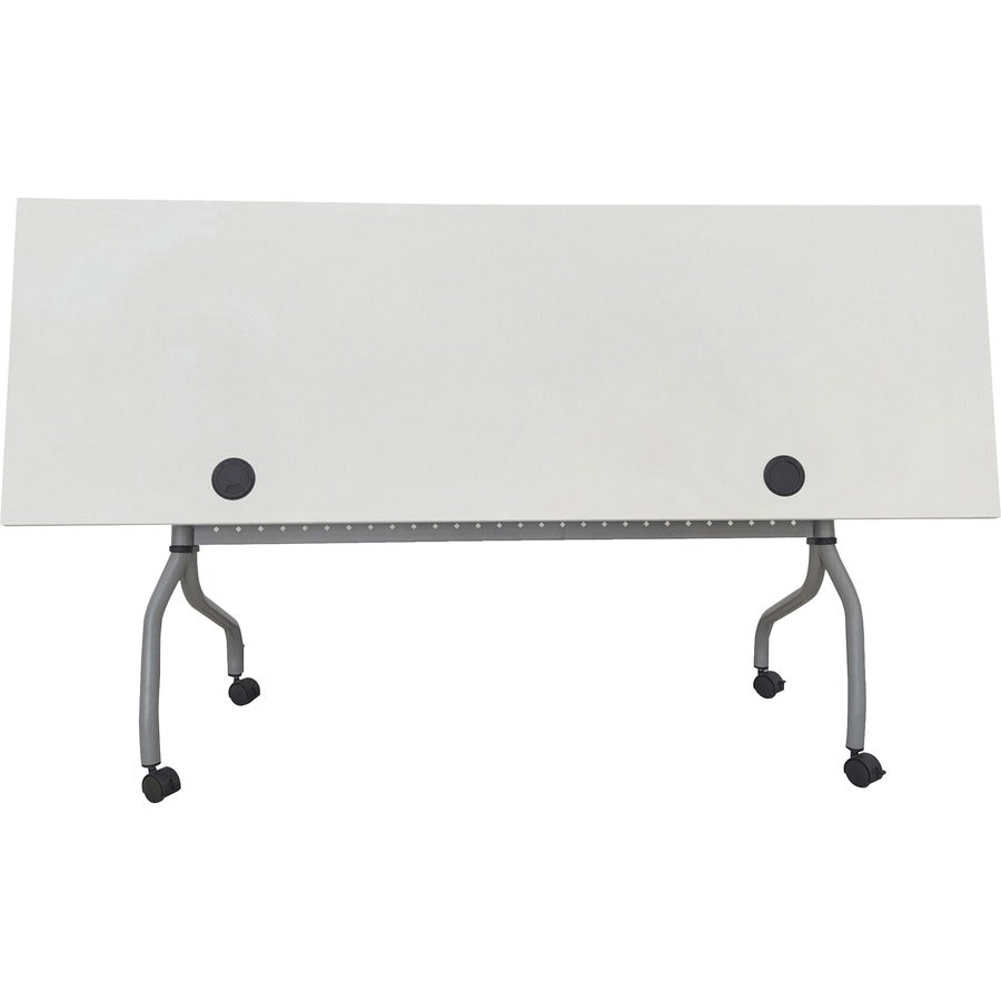 Lorell Flip Top Training Table - White Top - Silver Base - 4 Legs - 23.60" Table Top Length x 72" Table Top Width - 29.50" Height - Assembly Required - Melamine Top Material - 1 Each