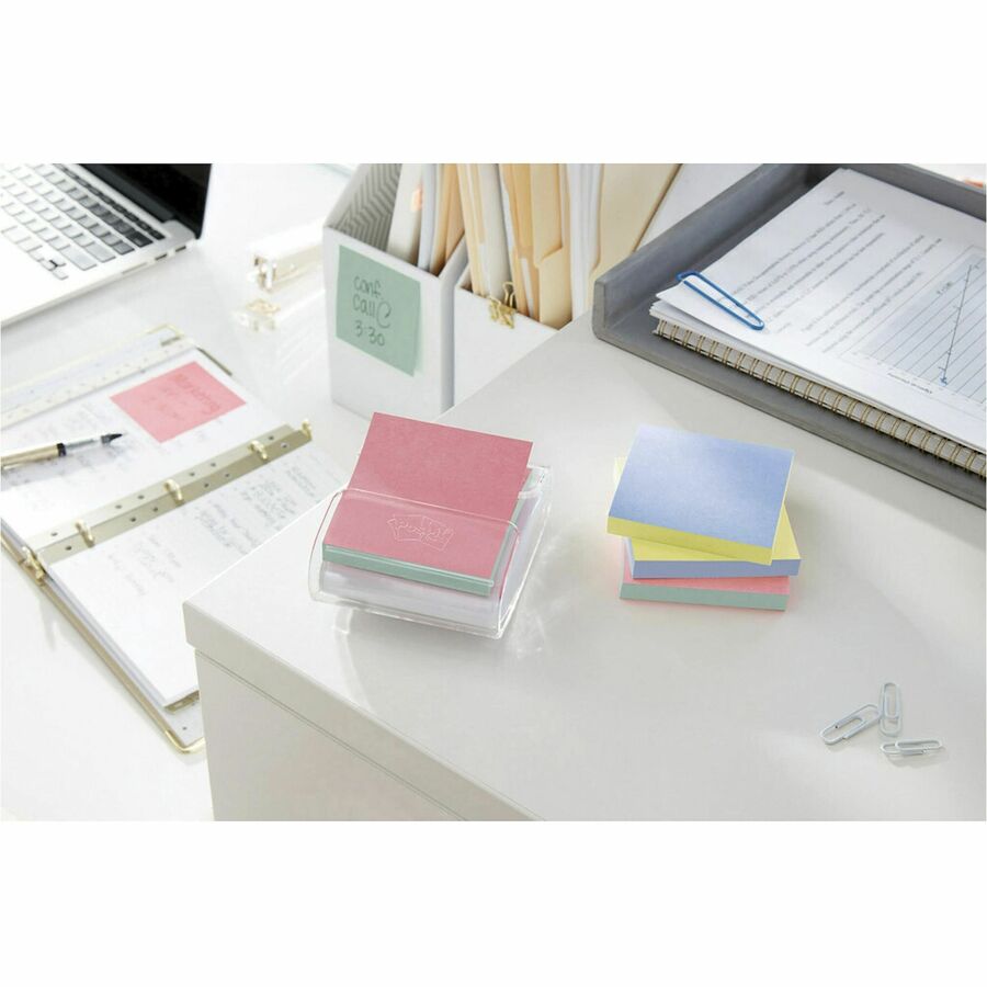 Post-it Greener Dispenser Notes, 3" x 3", Square, 100 Sheets per Pad, Positively Pink, Fresh Mint, Moonstone, Recycled Paper, Self-stick, Removable, Pop-up, 1 Pack