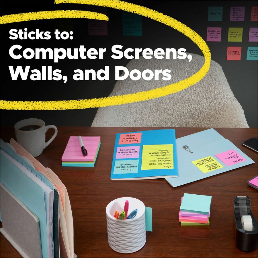 Post-it Super Sticky Dispenser Notes, Supernova Neons Color Collection, 3" x 3", 90 Sheets per Pad, Aqua Splash/Acid Lime/Guava, 1 Pack