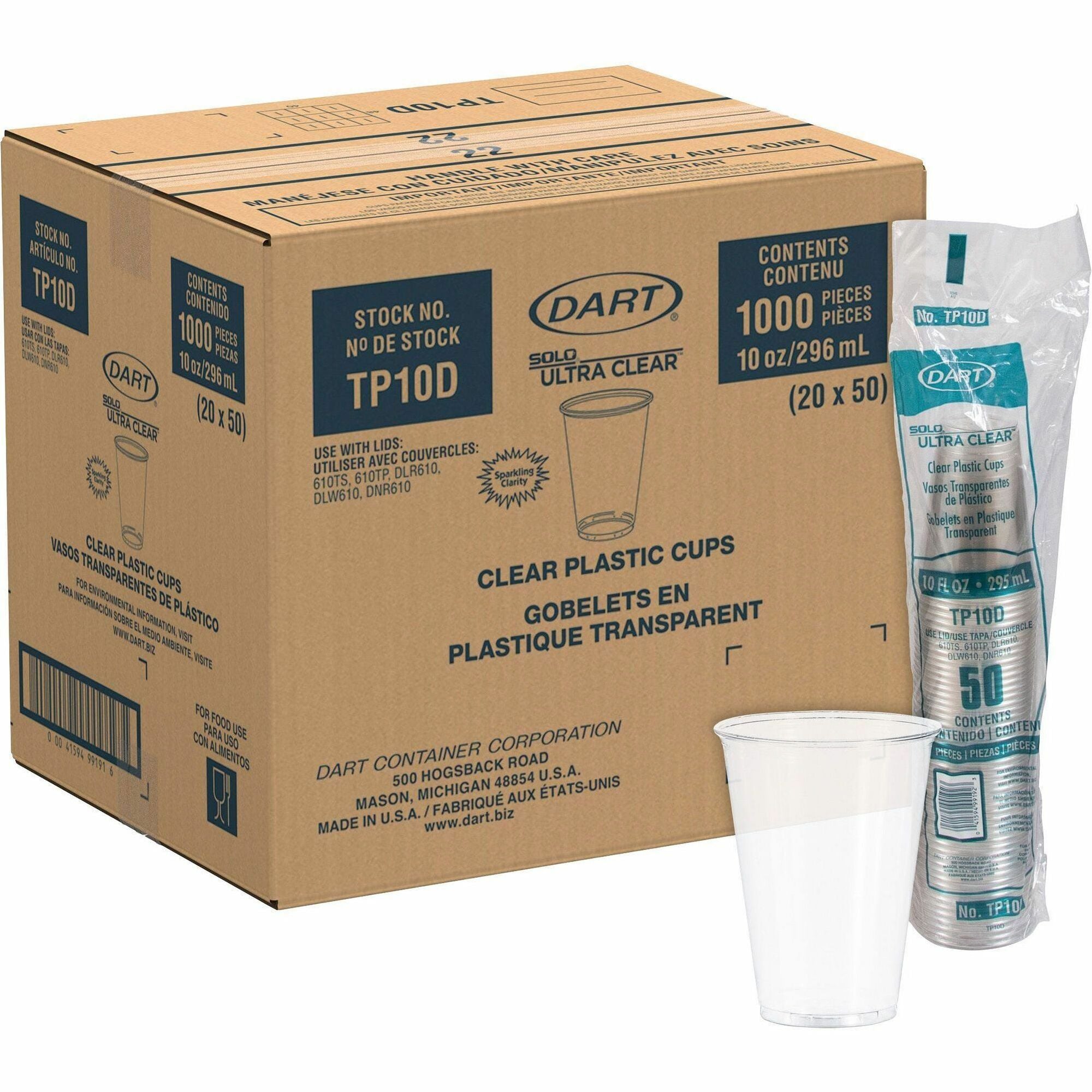 10 fl oz - Clear - Plastic, Polyethylene Terephthalate (PET) - Water, Soda, Juice, Beverage, Cold Drink - 50/Pack - 20 / Carton