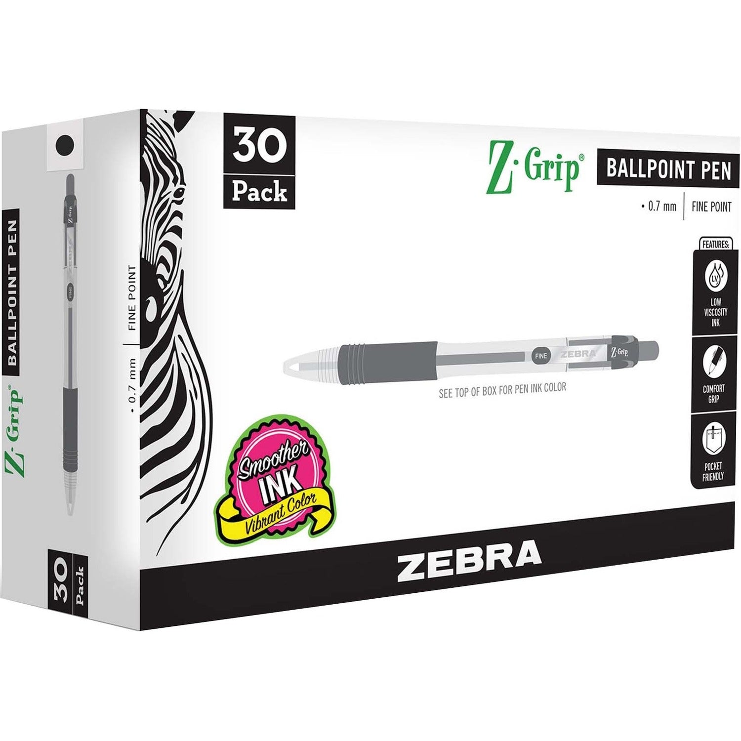 Zebra Pen Z-Grip Retractable Ballpoint Pens - 0.7 mm Pen Point - Retractable - Black Ink - 1 Pack