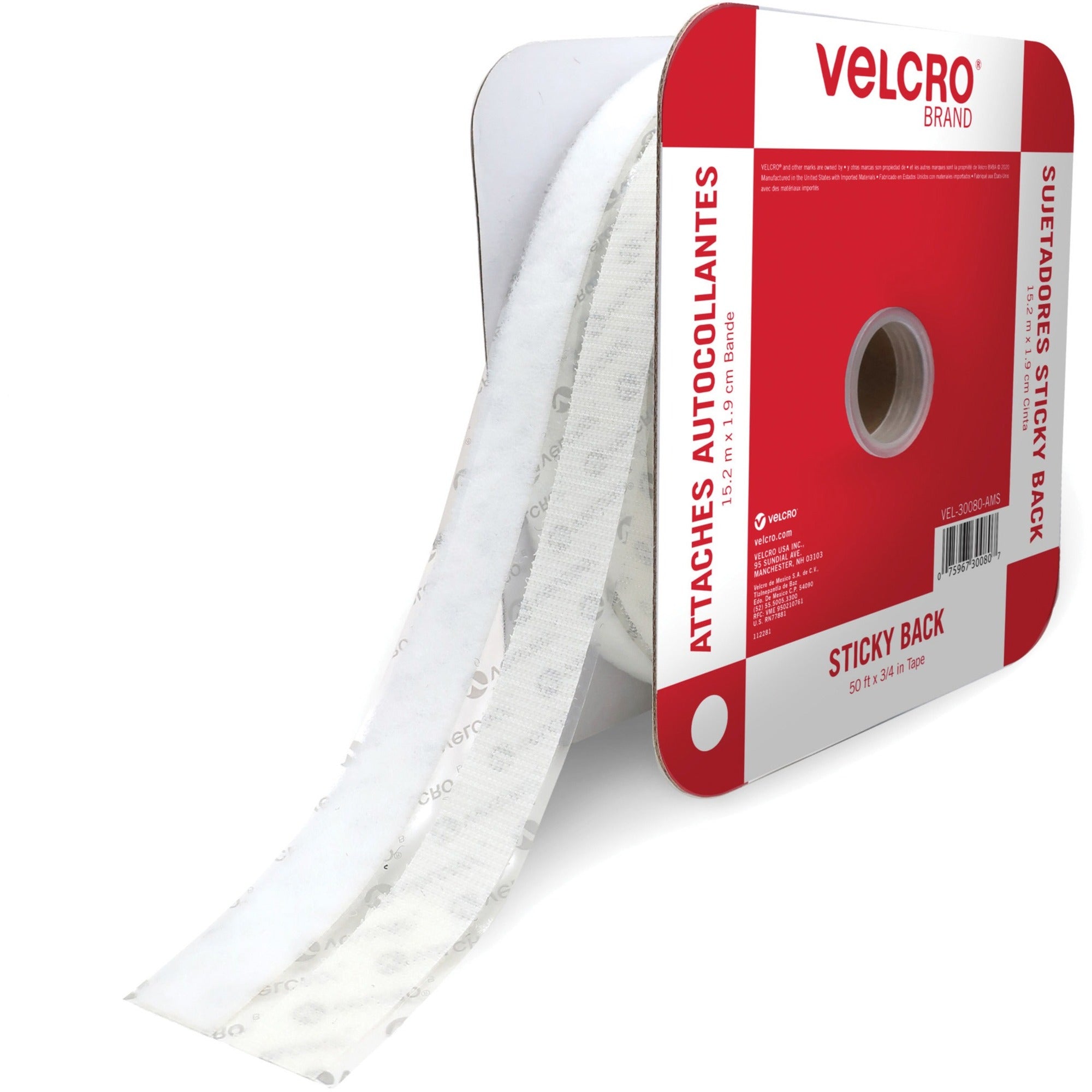 VELCRO&reg; Sticky Back Fasteners - 16.67 yd Length x 0.75" Width - White - 1 Roll