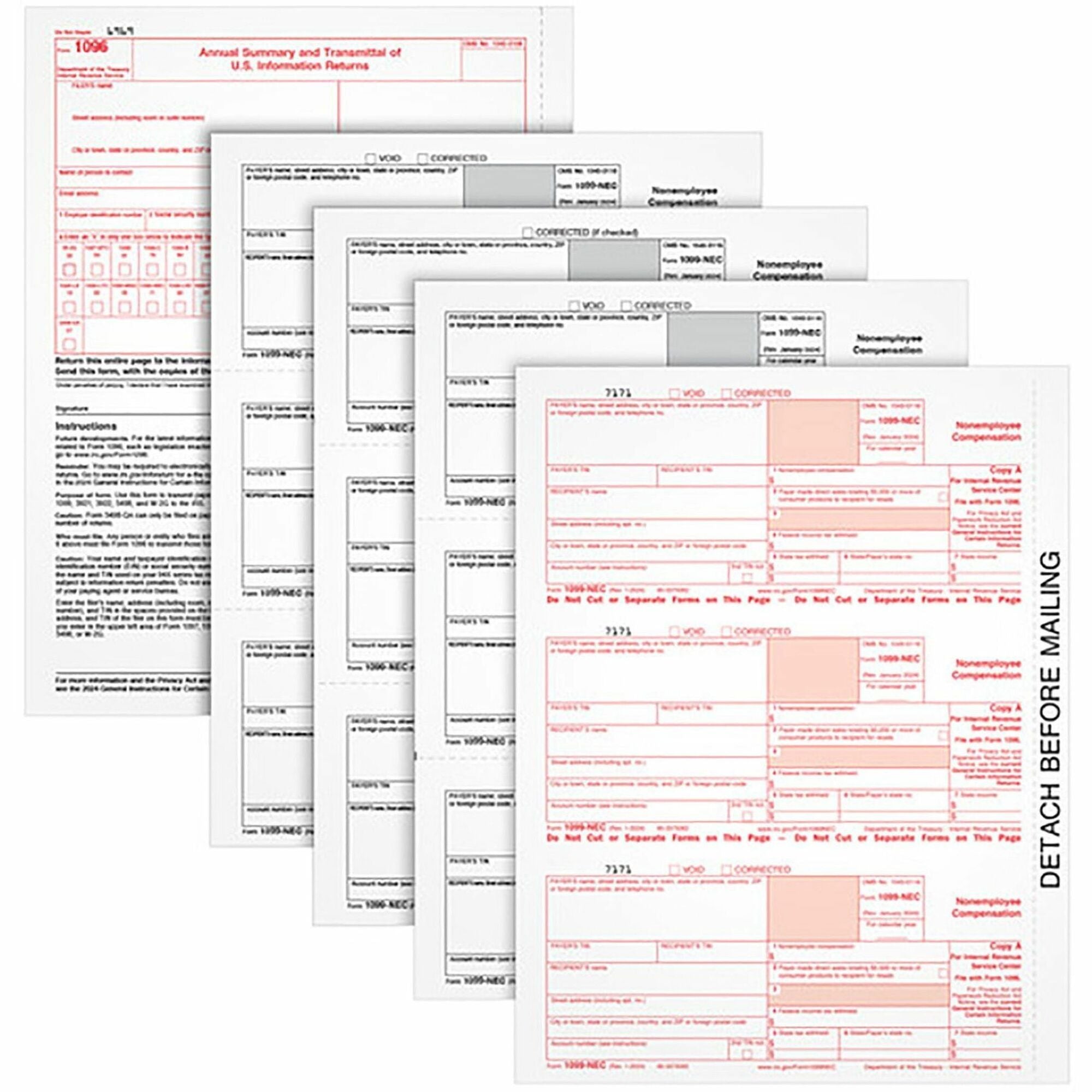 TOPS 5-part 1099-NEC Tax Forms - 5 Part - White - 50 / Pack