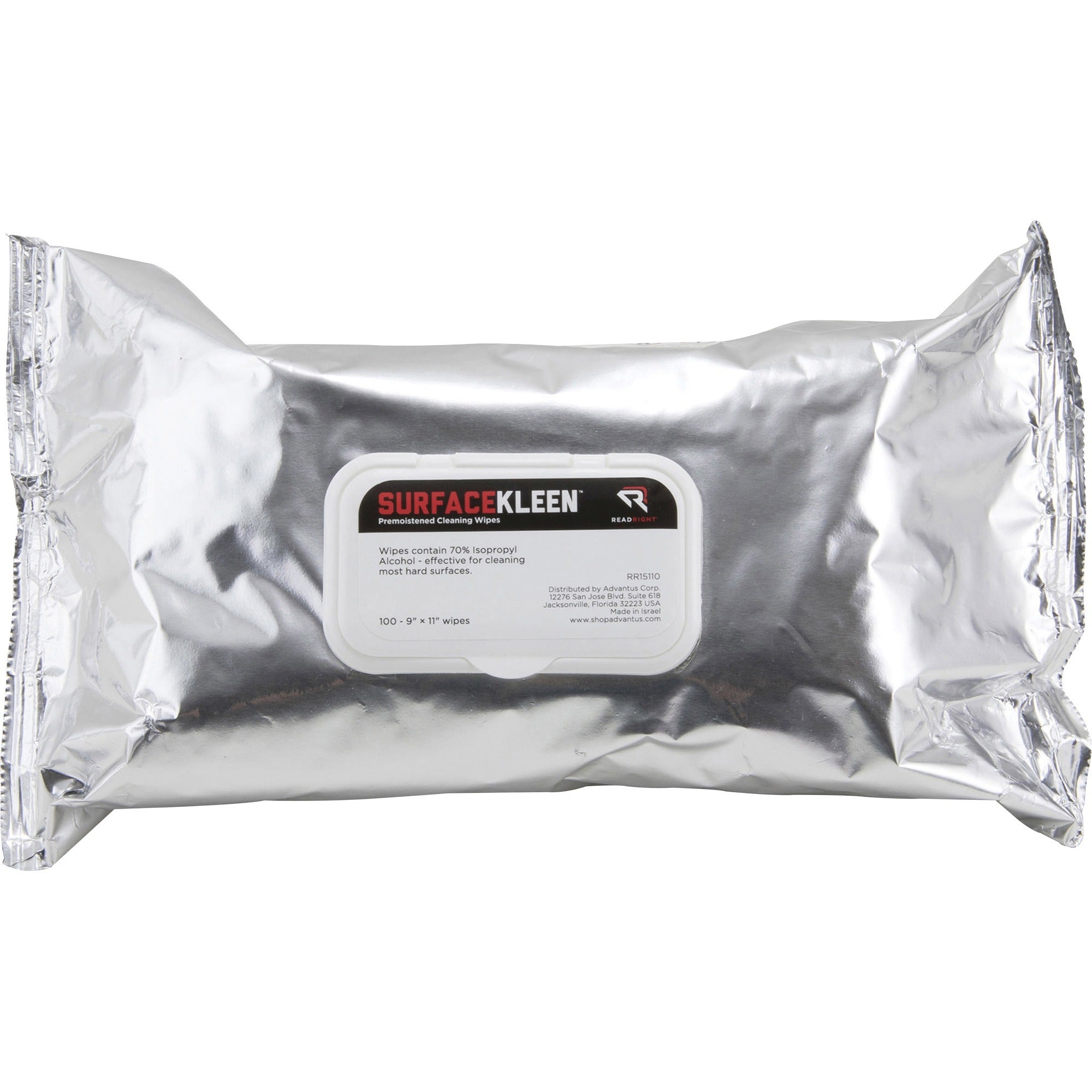 Read Right Surface Kleen Cleaning Wipes - 10" Length x 9" Width - Pre-moistened, Fast Acting, Quick Drying - White - 100 / Pack