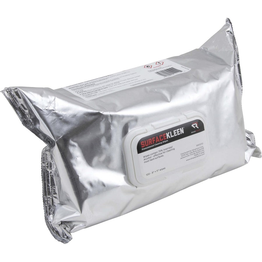 Read Right Surface Kleen Cleaning Wipes - 10" Length x 9" Width - Pre-moistened, Fast Acting, Quick Drying - White - 100 / Pack