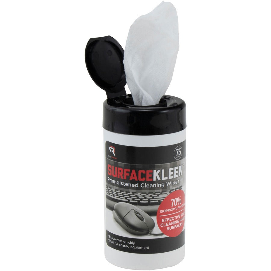 Read Right Surface Kleen Cleaning Wipes - 6.30" Length x 5" Width - Pre-moistened, Fast Acting, Quick Drying - White - 75/Tub - 1 Each