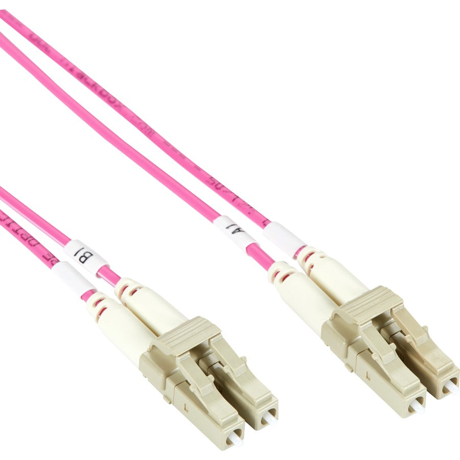 Black Box Fiber Optic Duplex Patch Network Cable, 23 ft, 2 x LC Male to 2 x LC Male, 100 Gbit/s, OM4 50/125µm, LSZH Jacket, Erika Violet, 1 Each