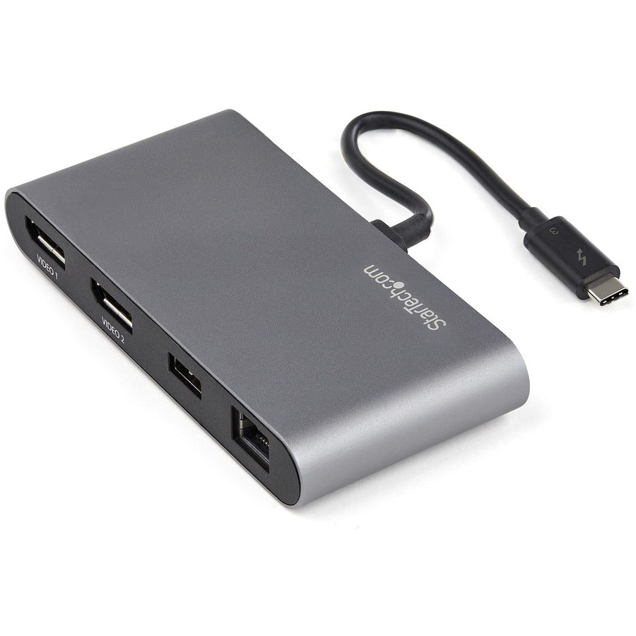 StarTech.com Thunderbolt 3 Docking Station, Dual 4K DisplayPort, 1 USB-A, 1 RJ-45, Wired, Black/Silver, 1 Each