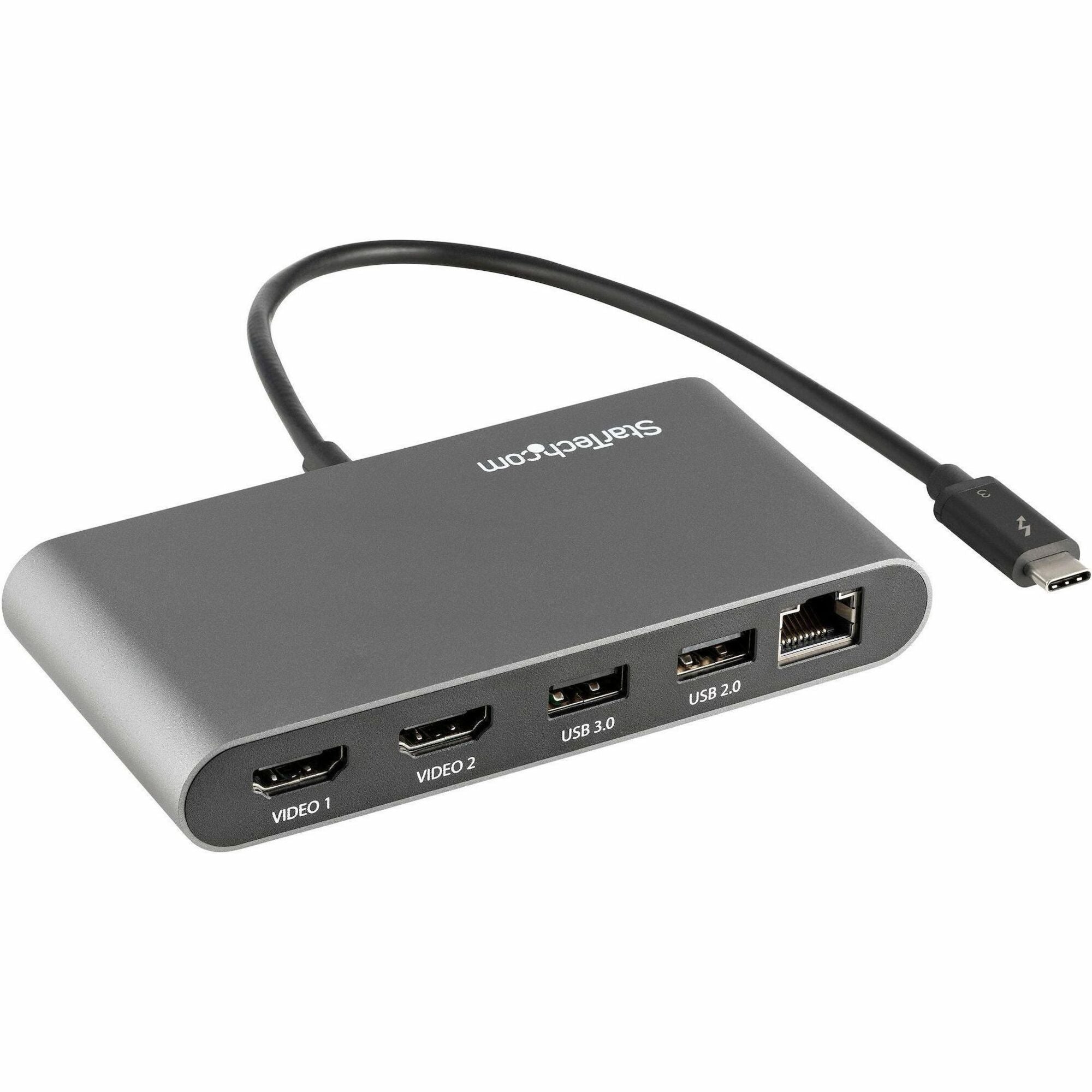 StarTech.com Thunderbolt 3 Docking Station, Dual 4K HDMI, 2 Displays, 1 x USB 3.2 Gen 1, 1 x USB 2.0, 1 x RJ-45, Gigabit Ethernet, Black/Silver, 1 Each