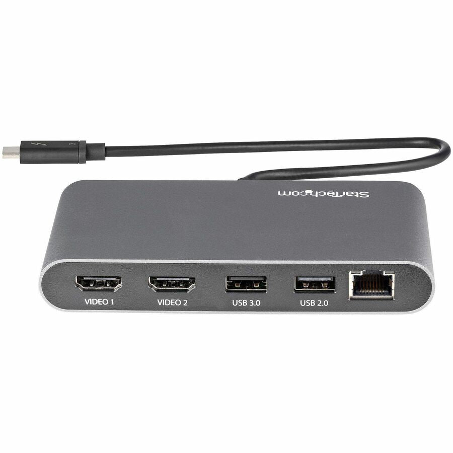 StarTech.com Thunderbolt 3 Docking Station, Dual 4K HDMI, 2 Displays, 1 x USB 3.2 Gen 1, 1 x USB 2.0, 1 x RJ-45, Gigabit Ethernet, Black/Silver, 1 Each