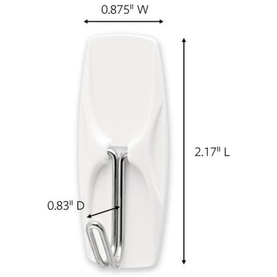 35 Medium Hook - 2 lb (907.2 g) Capacity - 2.2" Height x 0.9" Width - for Decoration, Clothes, Painted Surface, Tile, Wood, Glass, Metal, Calendar, Belt, Kitchen, Brush, ... - Plastic, Metal - White - 35 / Pack