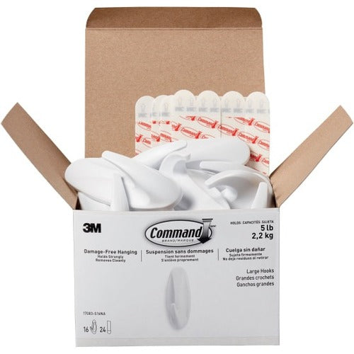16 Large Hook - 5 lb (2.27 kg) Capacity - 4.1" Height x 0.6" Width - for Coat, Painted Surface, Smooth Surface, Tile, Glass, Metal, Wood, Jacket, Banner, Accessories, Backpack, ... - Plastic - White - 16 / Pack
