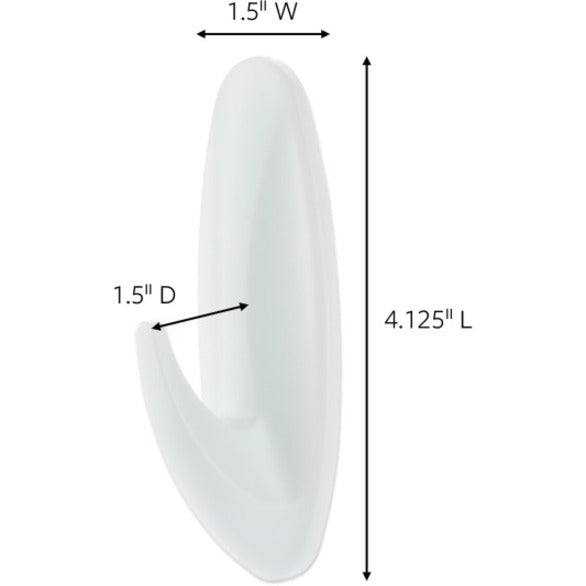 16 Large Hook - 5 lb (2.27 kg) Capacity - 4.1" Height x 0.6" Width - for Coat, Painted Surface, Smooth Surface, Tile, Glass, Metal, Wood, Jacket, Banner, Accessories, Backpack, ... - Plastic - White - 16 / Pack
