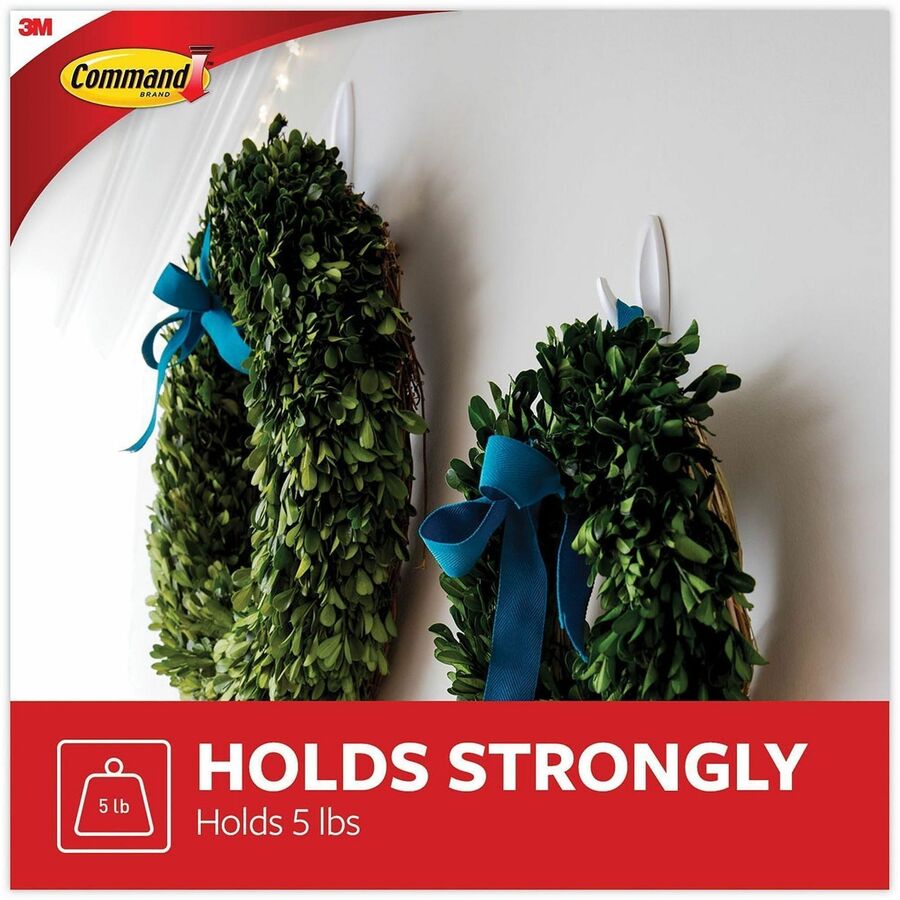 16 Large Hook - 5 lb (2.27 kg) Capacity - 4.1" Height x 0.6" Width - for Coat, Painted Surface, Smooth Surface, Tile, Glass, Metal, Wood, Jacket, Banner, Accessories, Backpack, ... - Plastic - White - 16 / Pack