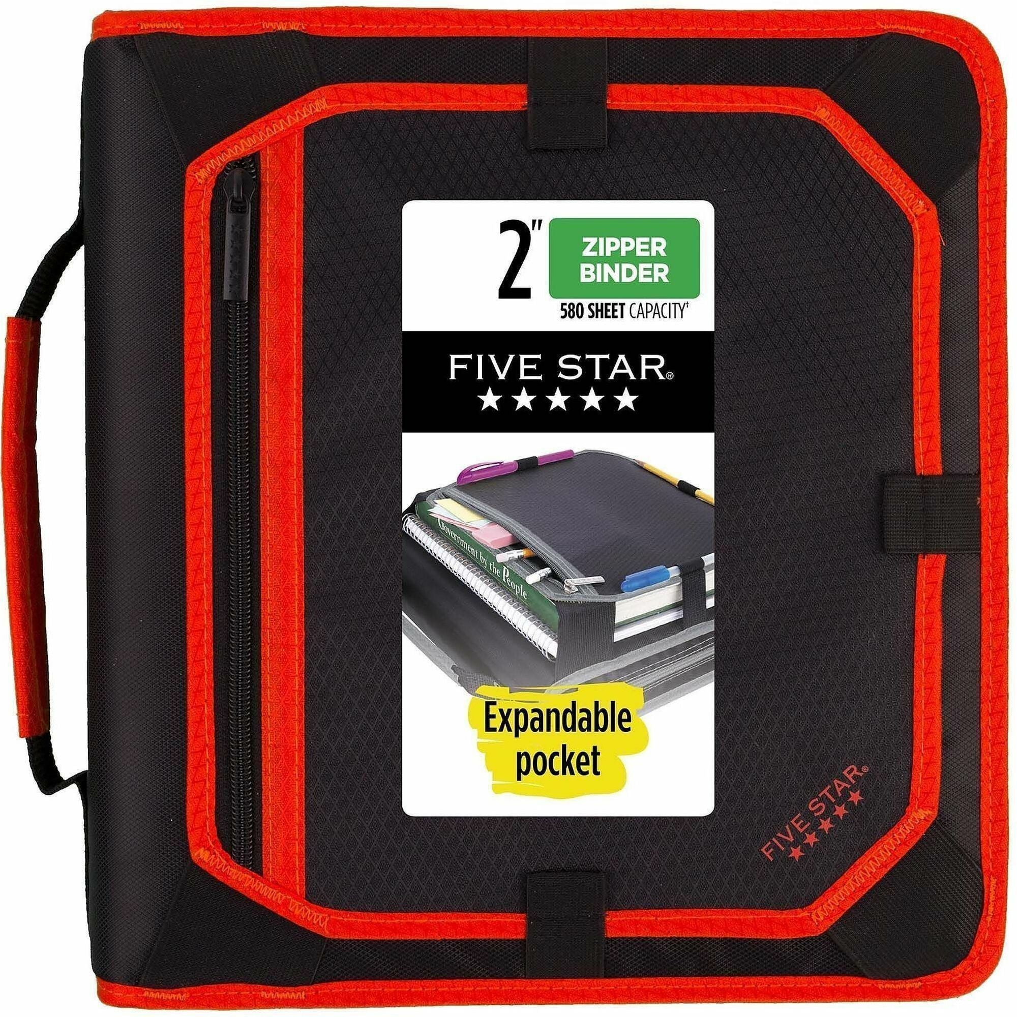2" Binder Capacity - Letter - 8 1/2" x 11" Sheet Size - 380 Sheet Capacity - 3 Ring(s) - Fastener(s): Round Ring - Pocket(s): 5 - Fabric - Assorted - Zipper Closure, Expandable, Pen Loop, Hook & Loop Closure, Handle, Durable - 1 Each