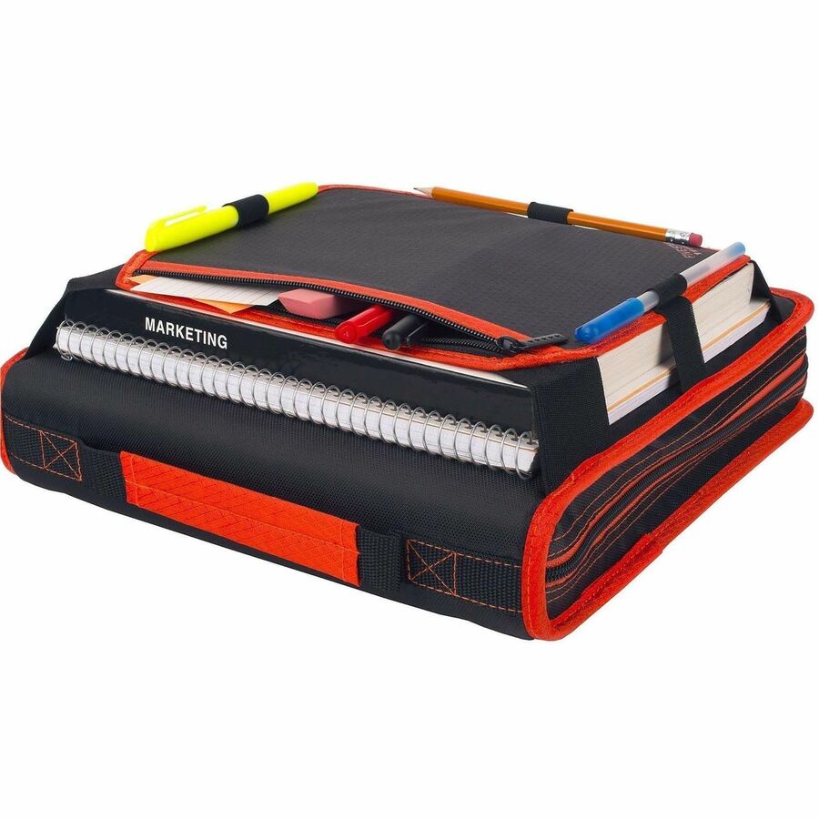 2" Binder Capacity - Letter - 8 1/2" x 11" Sheet Size - 380 Sheet Capacity - 3 Ring(s) - Fastener(s): Round Ring - Pocket(s): 5 - Fabric - Assorted - Zipper Closure, Expandable, Pen Loop, Hook & Loop Closure, Handle, Durable - 1 Each