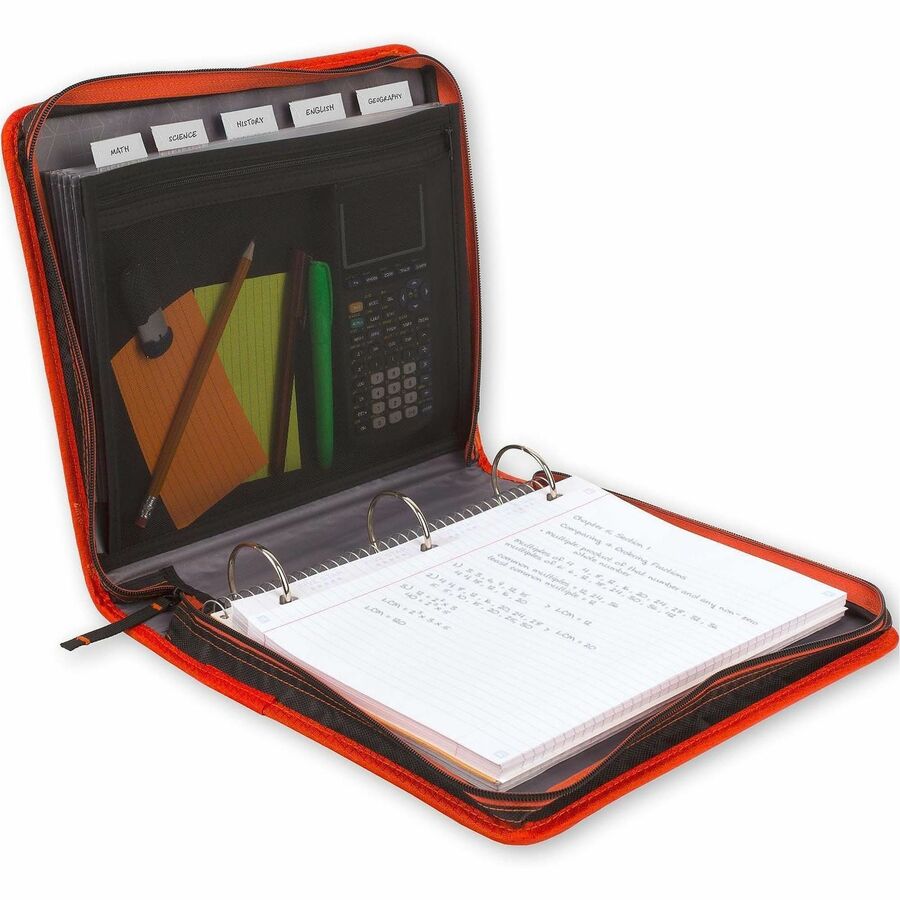 2" Binder Capacity - Letter - 8 1/2" x 11" Sheet Size - 380 Sheet Capacity - 3 Ring(s) - Fastener(s): Round Ring - Pocket(s): 5 - Fabric - Assorted - Zipper Closure, Expandable, Pen Loop, Hook & Loop Closure, Handle, Durable - 1 Each