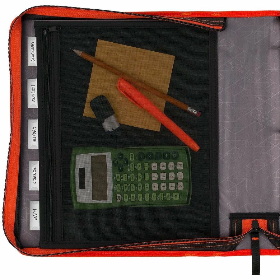 2" Binder Capacity - Letter - 8 1/2" x 11" Sheet Size - 380 Sheet Capacity - 3 Ring(s) - Fastener(s): Round Ring - Pocket(s): 5 - Fabric - Assorted - Zipper Closure, Expandable, Pen Loop, Hook & Loop Closure, Handle, Durable - 1 Each
