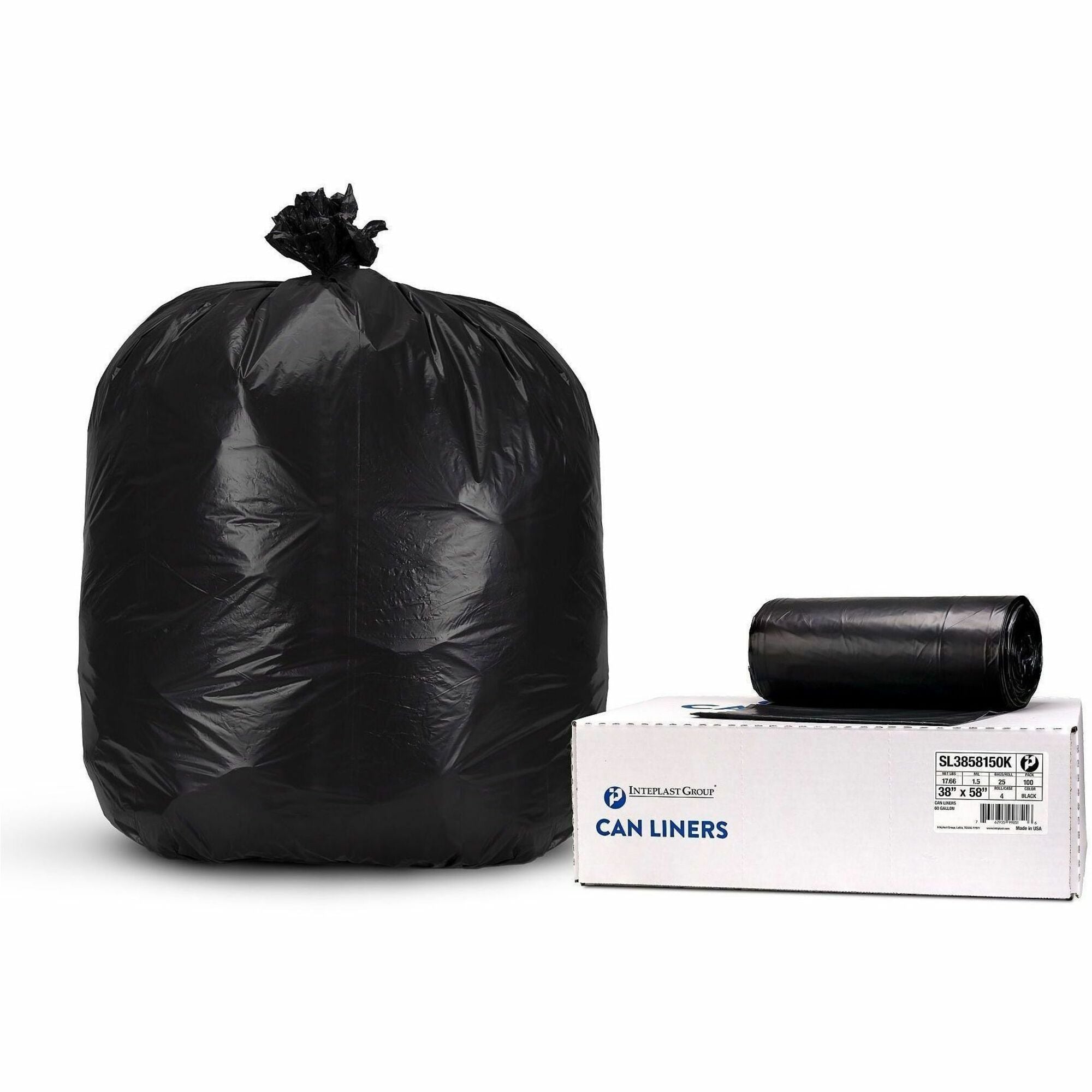 60 gal Capacity - 58" Width x 1.50 mil (38 Micron) Thickness - Low Density - Black - Linear Low-Density Polyethylene (LLDPE) - 1 Carton