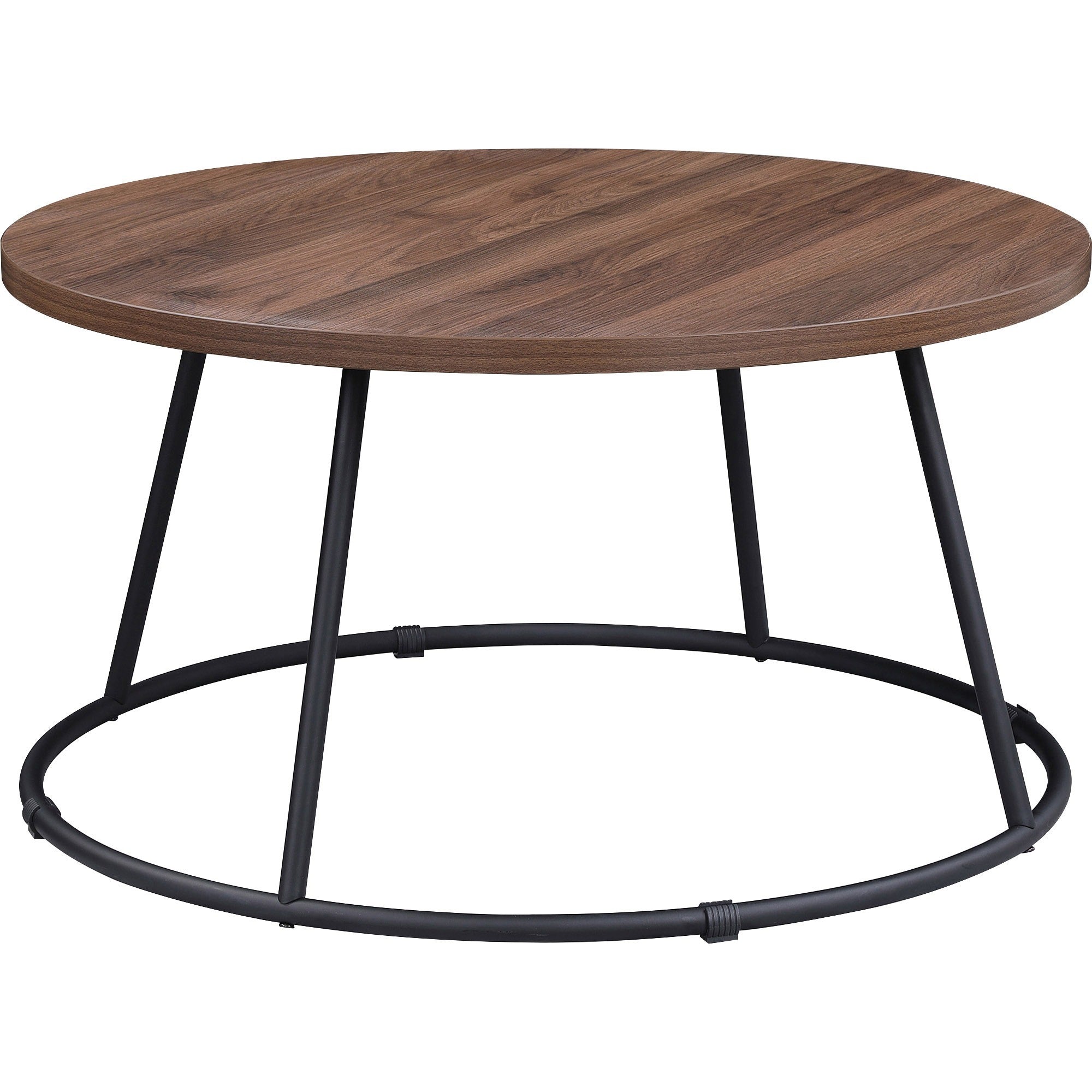 Lorell Accession Coffee Table - Walnut Round Top - Powder Coated Four Leg Base - 4 Legs - 200 lb Capacity - 1" Table Top Thickness x 31.50" Table Top Diameter - 16.75" Height - Assembly Required - Laminate Top Material - 1 Each