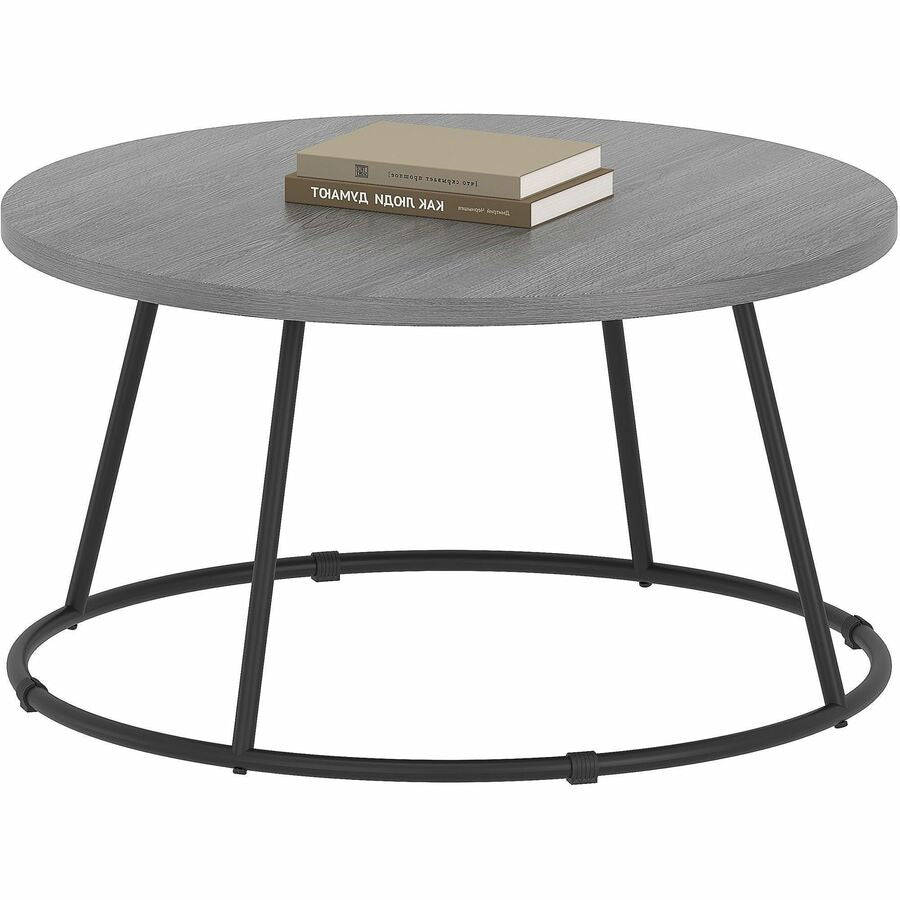 Lorell Accession Coffee Table - Round Top - Powder Coated Four Leg Base - 4 Legs - 200 lb Capacity - 1" Table Top Thickness x 31.50" Table Top Diameter - 16.75" Height - Assembly Required - Weathered Charcoal - Laminate Top Material - 1 Each