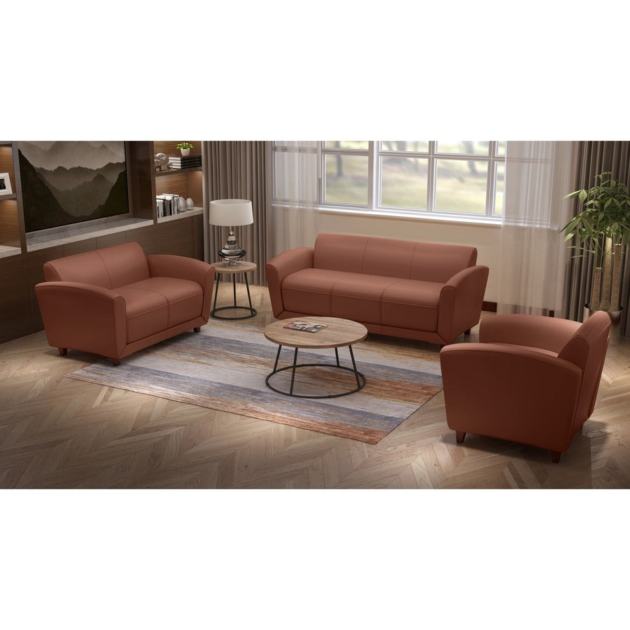 Lorell Accession End Table - Round Top - Powder Coated Four Leg Base - 4 Legs - 200 lb Capacity - 1" Table Top Thickness x 19" Table Top Diameter - 19.75" Height - Assembly Required - Walnut - Laminate Top Material - 1 Each