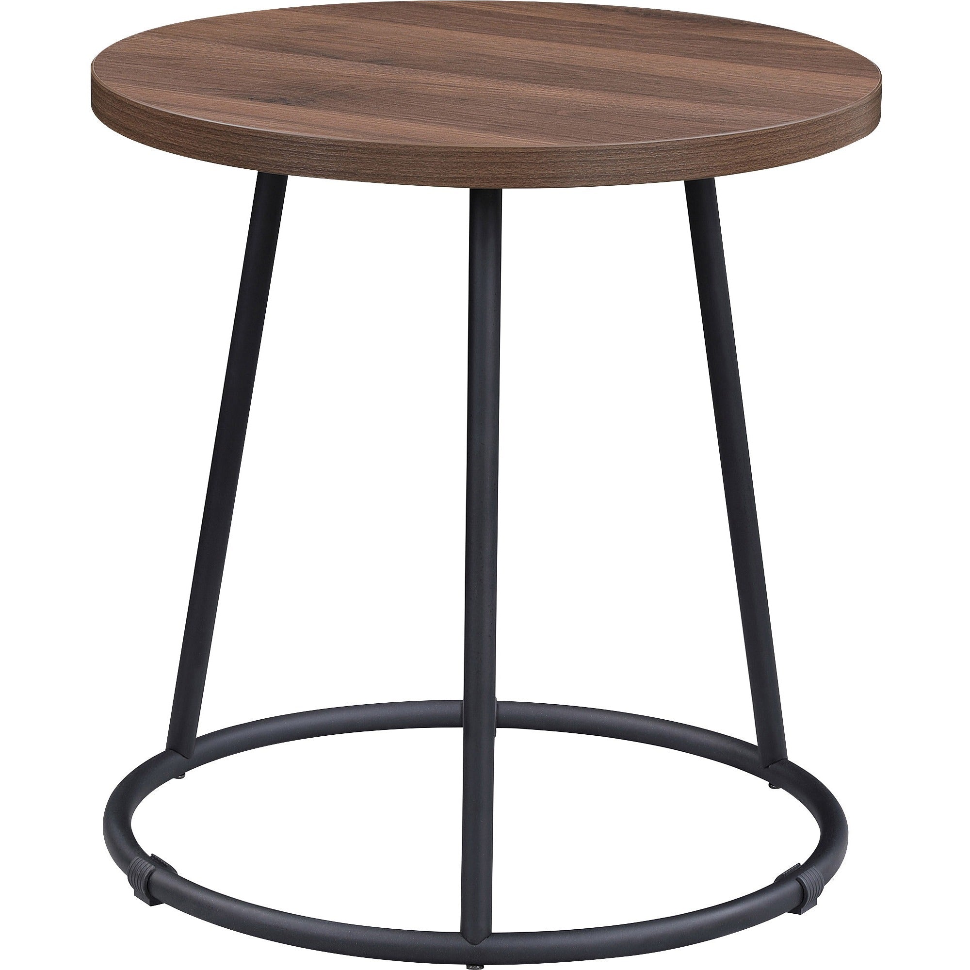 Lorell Accession End Table - Round Top - Powder Coated Four Leg Base - 4 Legs - 200 lb Capacity - 1" Table Top Thickness x 19" Table Top Diameter - 19.75" Height - Assembly Required - Walnut - Laminate Top Material - 1 Each