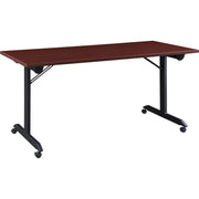 Lorell Mobile Folding Training Table - Rectangle Top - Powder Coated Base - 200 lb Capacity - 63" Table Top Width - 29.50" Height x 63" Width x 24" Depth - Assembly Required - Mahogany - Laminate Top Material - 1 Each