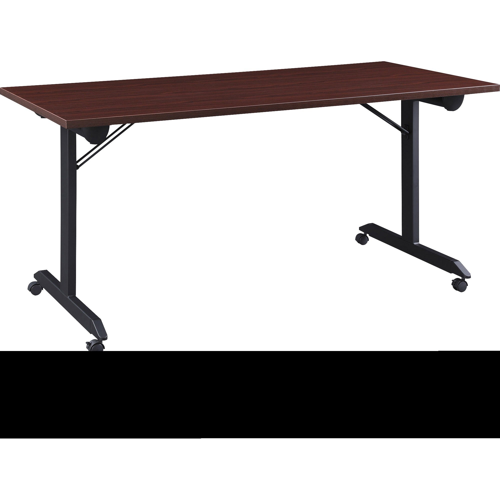 Lorell Mobile Folding Training Table - Rectangle Top - Powder Coated Base - 200 lb Capacity - 63" Table Top Width - 29.50" Height x 63" Width x 29.50" Depth - Assembly Required - Brown - Laminate Top Material - 1 Each