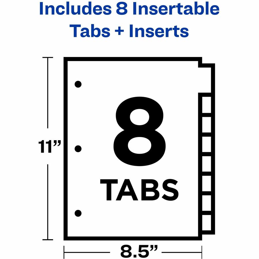 Avery&reg; Office Essentials Insertable Dividers - 8 x Divider(s) - 8 Tab(s) - 8 - 8 Tab(s)/Set - 8.5" Divider Width x 11" Divider Length - 3 Hole Punched - Buff Paper Divider - Multicolor Plastic Tab(s) - 30% Recycled - 8 / Set