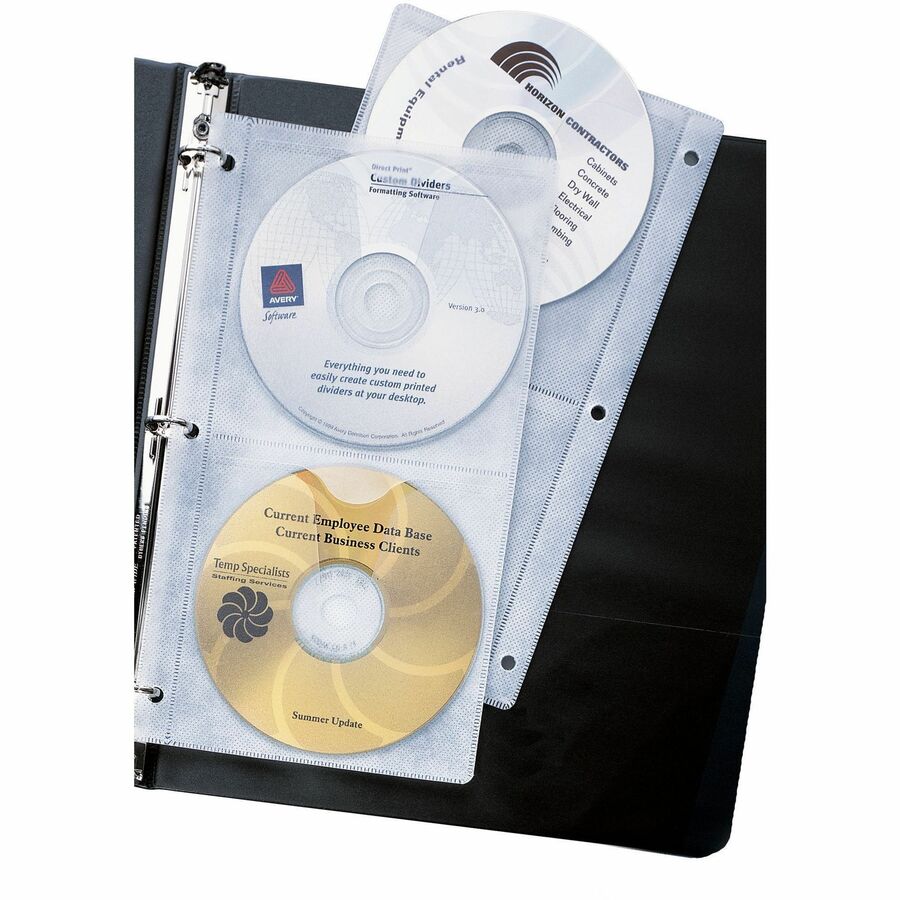 4 x CD/DVD Capacity - 3 x Holes - Ring Binder - Top Loading - Clear - Polypropylene - 5 / Pack