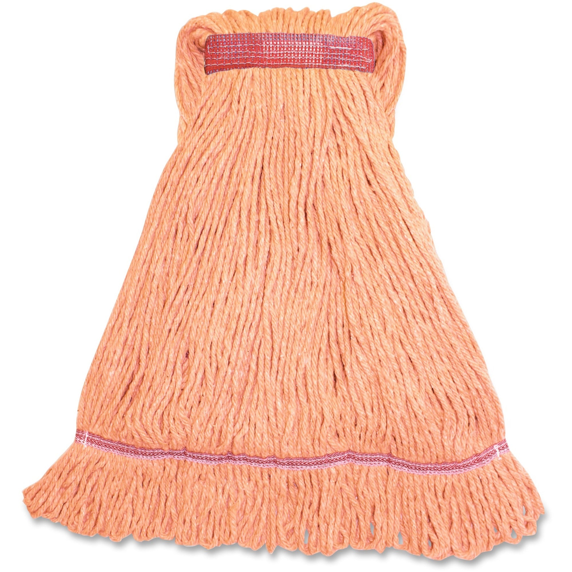 Genuine Joe Narrow Band Large Mophead, 1 Each, 4-ply Rayon/Cotton Blend, Orange, 1.25" Headband, Looped Ends, Tailband, Durable, Fray and Lint Resistant