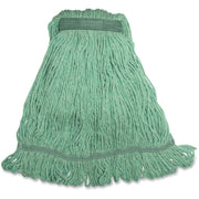 Genuine Joe Narrow Band Medium Mophead - Medium - Narrow Headband, 4-ply, Durable, Looped Ends, Fray Resistant, Lint Resistant, Tailband, Launderable - Rayon, Cotton, Cotton - Green - 1 Each