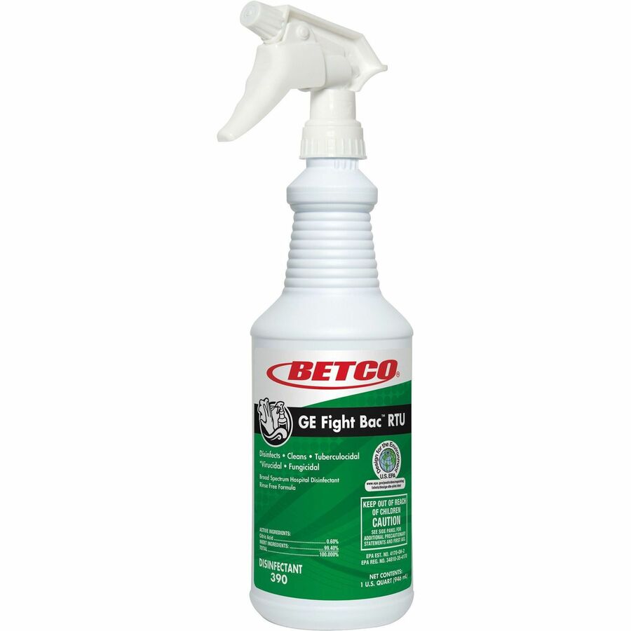 Betco GE Fight Bac RTU Disinfectant - Ready-To-Use - 32 fl oz (1 quart) - Fresh Scent - Rinse-free, Non-irritating - Clear - 12 / Carton