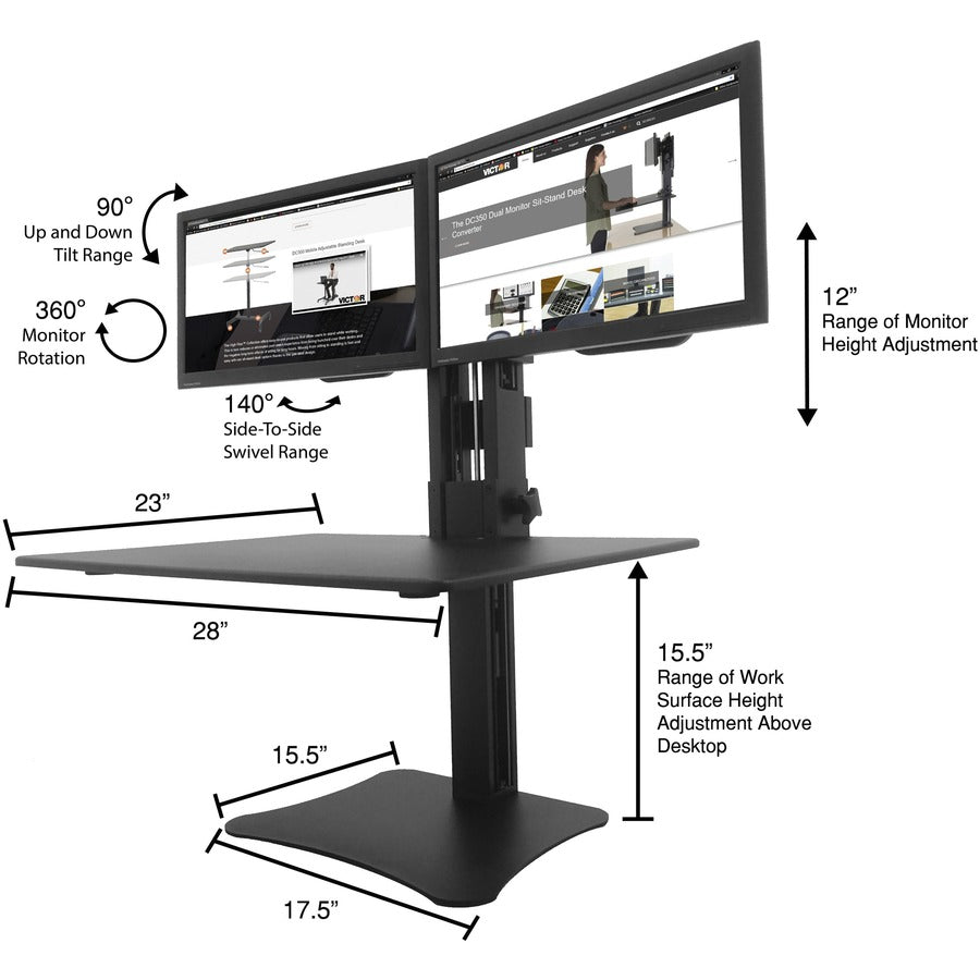 Up to 24" Screen Support - 25 lb Load Capacity - 20" Height x 28" Width x 23" Depth - Desktop, Tabletop - High Pressure Laminate (HPL) - Wood, Steel, Aluminum - Black, Aluminum