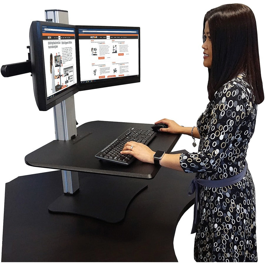 Up to 24" Screen Support - 25 lb Load Capacity - 20" Height x 28" Width x 23" Depth - Desktop, Tabletop - High Pressure Laminate (HPL) - Wood, Steel, Aluminum - Black, Aluminum