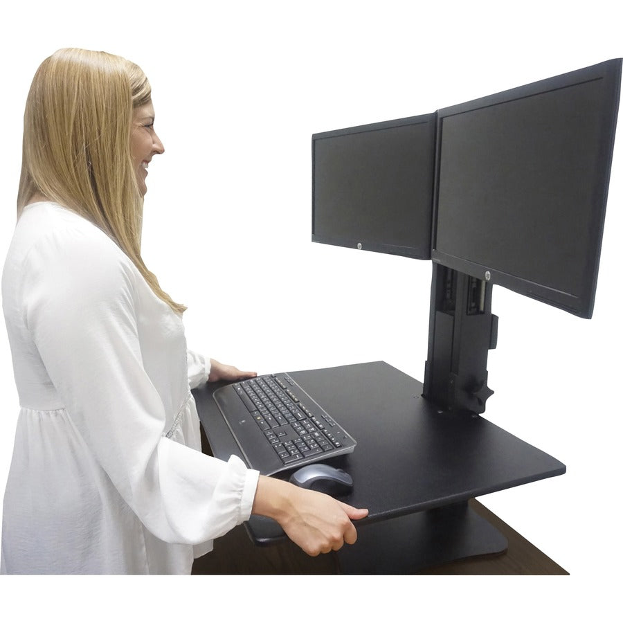 Up to 24" Screen Support - 25 lb Load Capacity - 20" Height x 28" Width x 23" Depth - Desktop, Tabletop - High Pressure Laminate (HPL) - Wood, Steel, Aluminum - Black, Aluminum