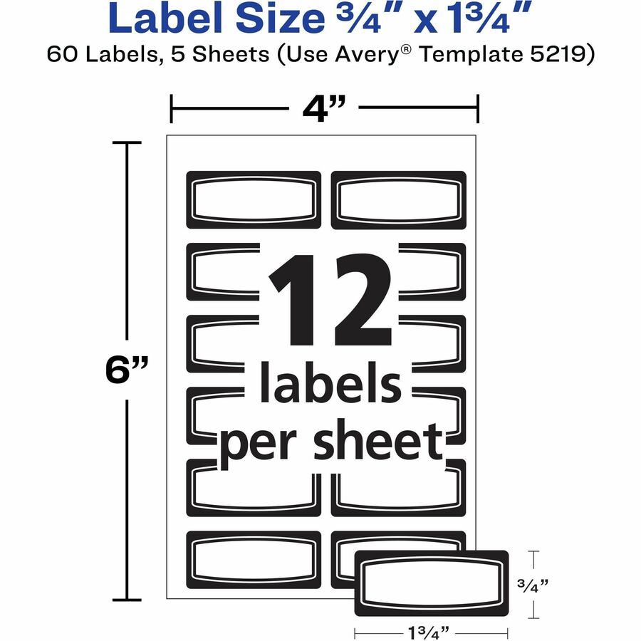 Avery&reg; Durable Labels, 3/4" x 1-3/4" , Black Border, 60 Total (5219)