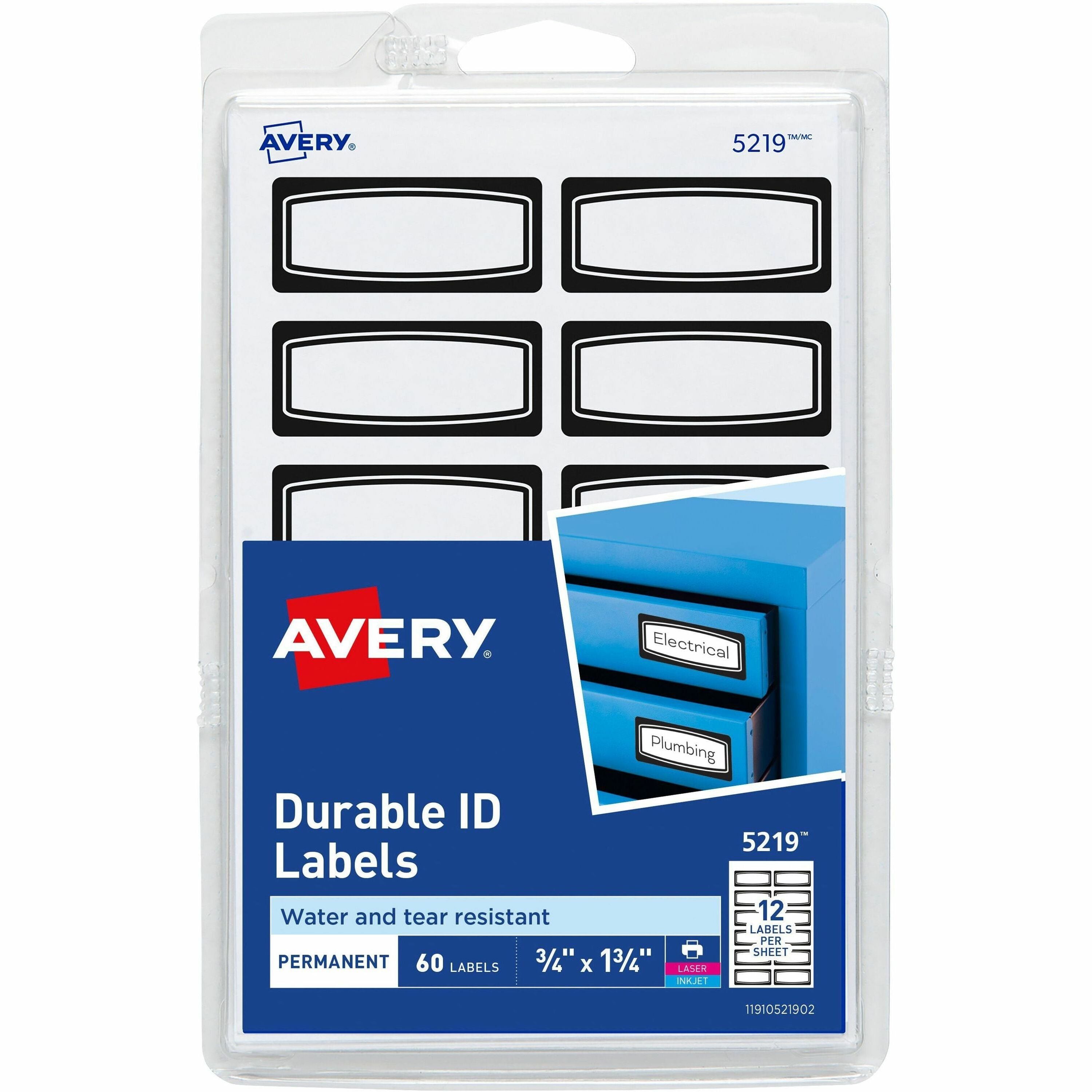 Avery&reg; Durable Labels, 3/4" x 1-3/4" , Black Border, 60 Total (5219)