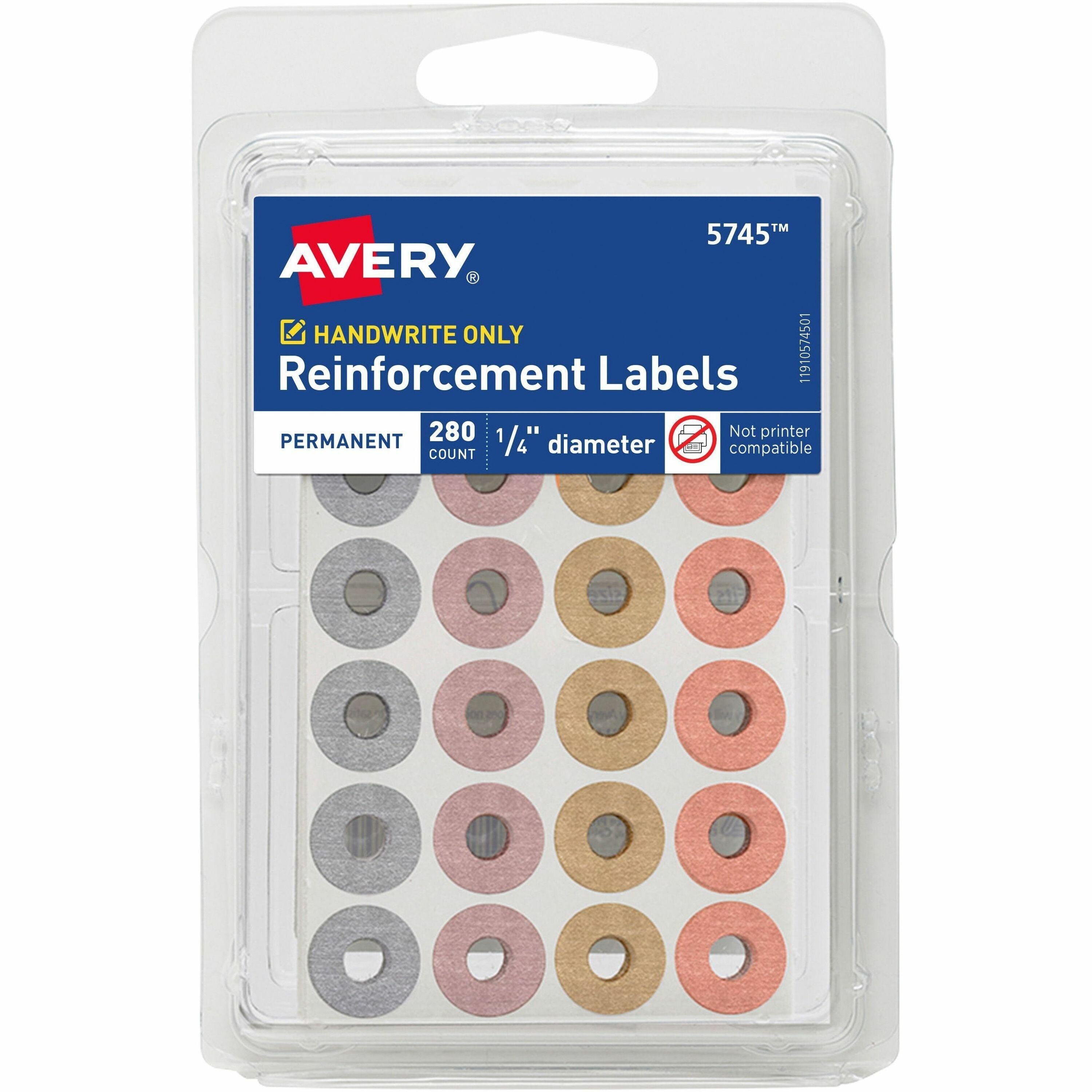 Avery&reg; Reinforcement Stickers, 1/4" , Metallic, 280 Total (5745)