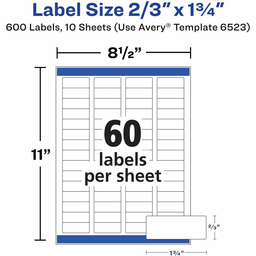 Avery&reg; Address Labels, Glossy White, 2/3" x 1-3/4" , 600 Total (6523)