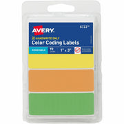 Avery Rectangular Removable Color Coding Labels, Neon Yellow/Orange/Green, 1" x 3", 3 Labels/Sheet, 24 Sheets, 72 Labels/Carton
