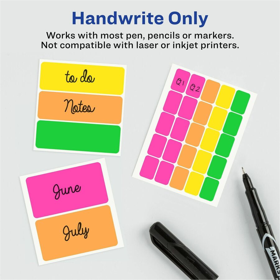 Avery Rectangular Removable Color Coding Labels, Neon Pink/Yellow/Orange/Green, 1/2" x 1-3/4", 10 Labels/Sheet, 18 Sheets, 180 Labels/Carton